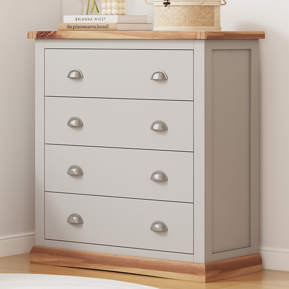 Bomporto 4 Drawer Light Grey Chest of Drawers with Chrome Cup Handles Image 1