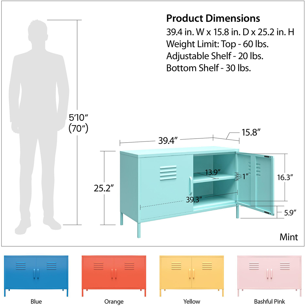 Novogratz Cache 2 Door 2 Shelf Blue Metal Locker Accent Cabinet Image 9