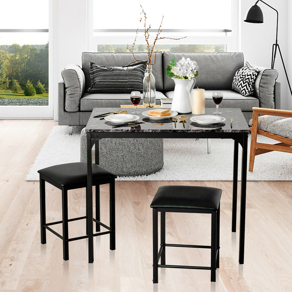Costway 2 Seater Faux Leather Dining Set Black Image 3