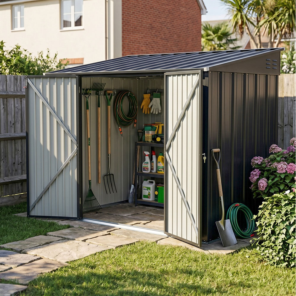 Living and Home 10 x 5ft Black Metal Pent Garden Storage Shed Image 3