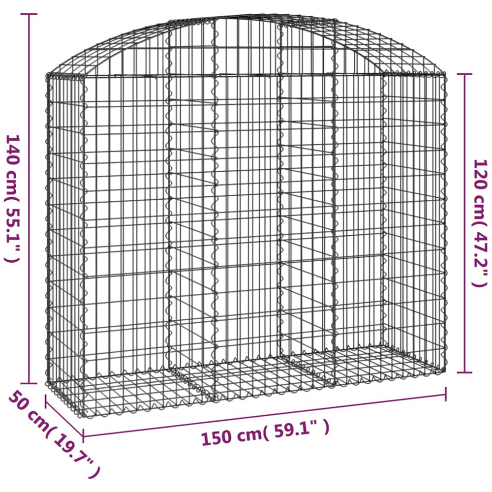 vidaXL Silver Galvanised Iron Arched Gabion Basket 150 x 50 x 120/140cm Image 4