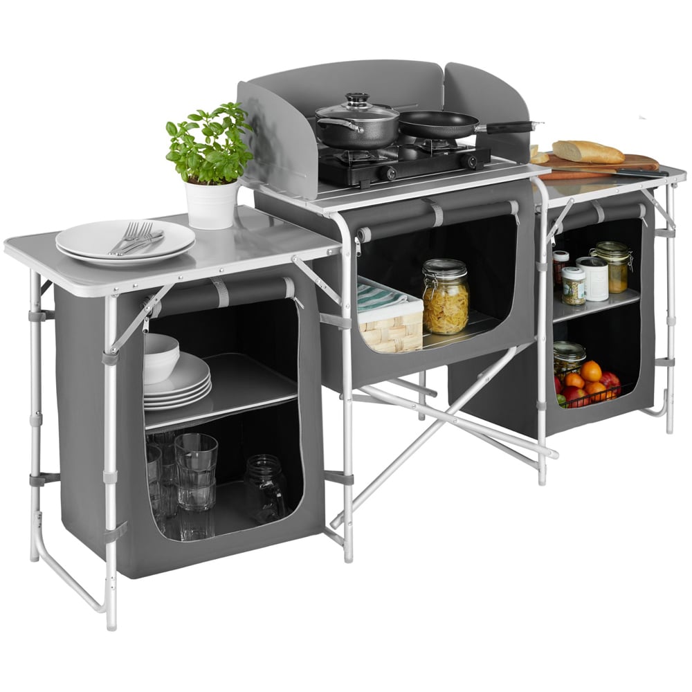 tectake 5 Compartments Grey Foldable Camping Kitchen Image 1