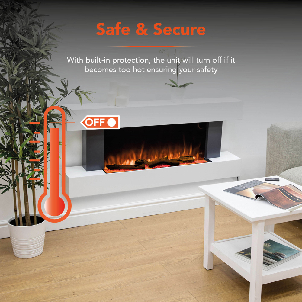 Warmlite Hingham White and Grey Wall Mounted Fireplace Suite with Downlights 2000W 52 inch Image 7