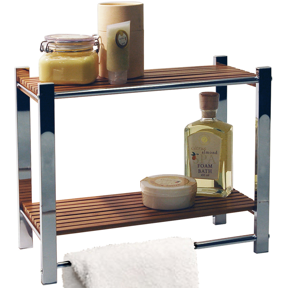 Watsons 2 Shelf Silver and Natural Bathroom Storage Unit with Towel Rail Image 4