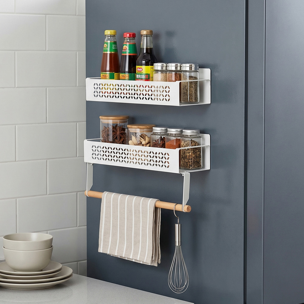 Living and Home White Magnetic Fridge Side Storage Rack 2 Pack Image 8