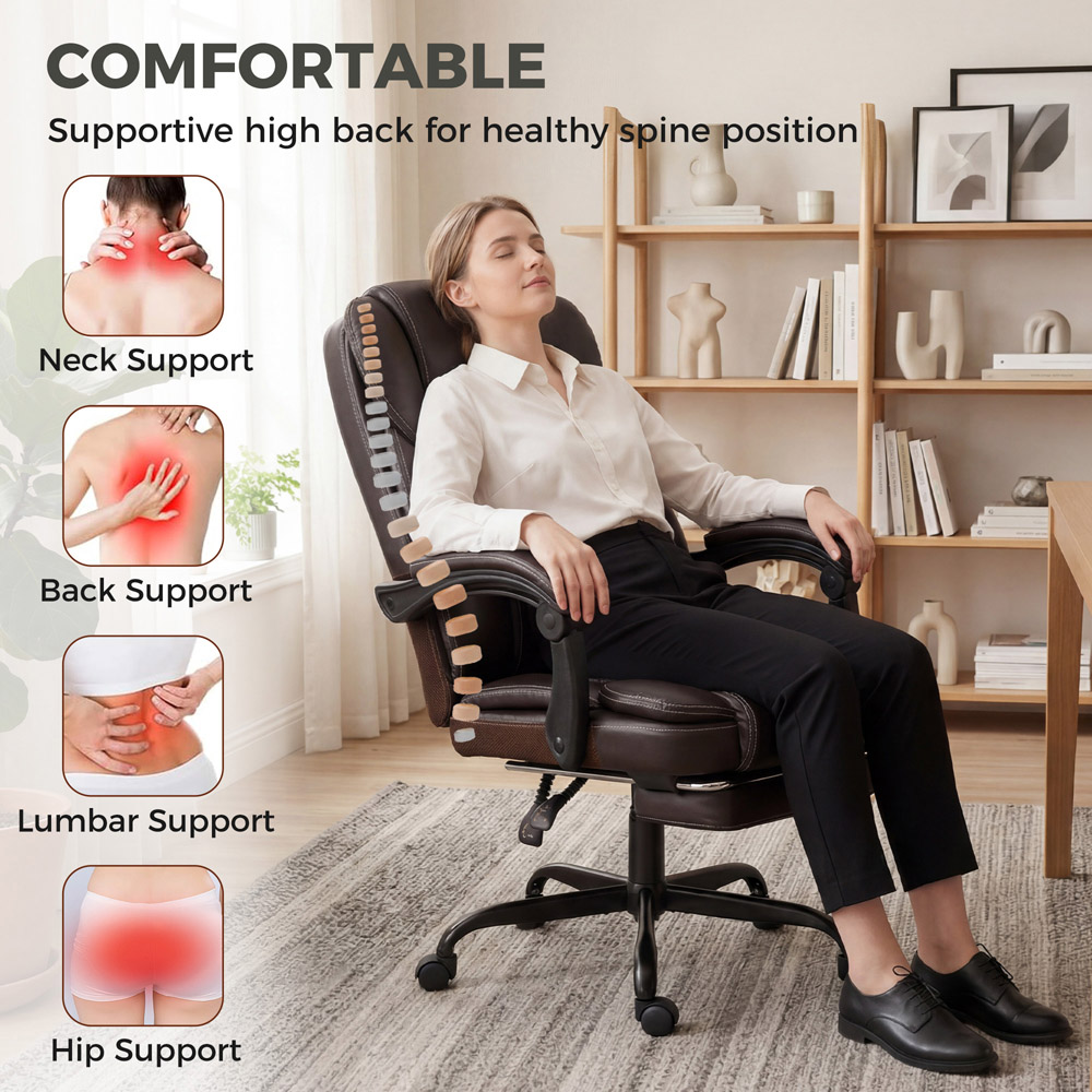 HOMCOM Brown High Back Home Office Reclining Chair Image 3