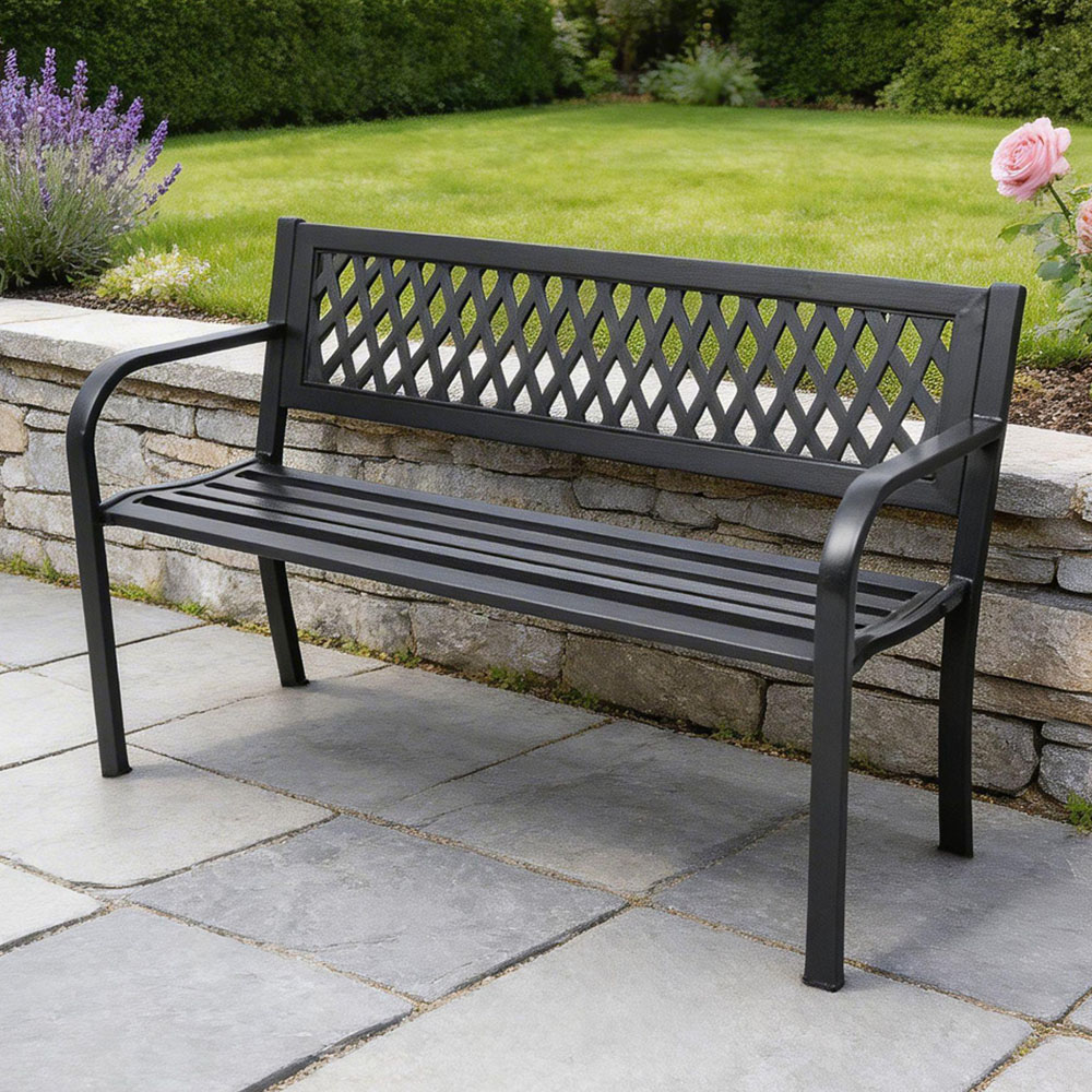 Home Source Lara 2 Seater Black Metal Garden Bench Image 1