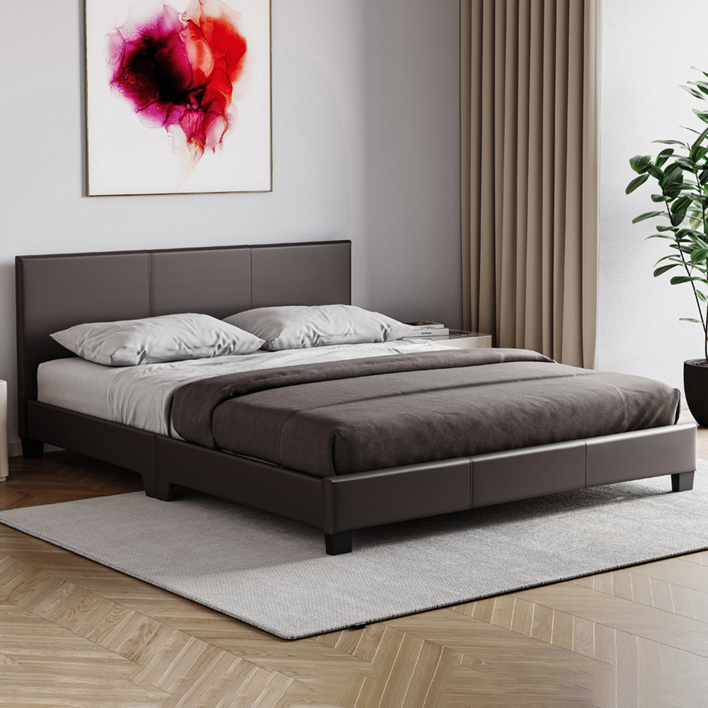 VIDA DESIGNS Lisbon Double Brown Faux Leather Bed with Gel Memory Foam Mattress Image 1