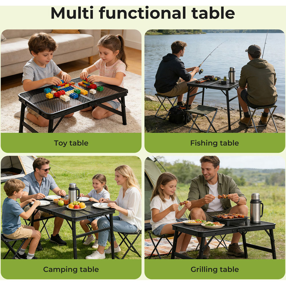 Levede Black Aluminium Adjustable Height Foldable Camping Table 60cm Image 7