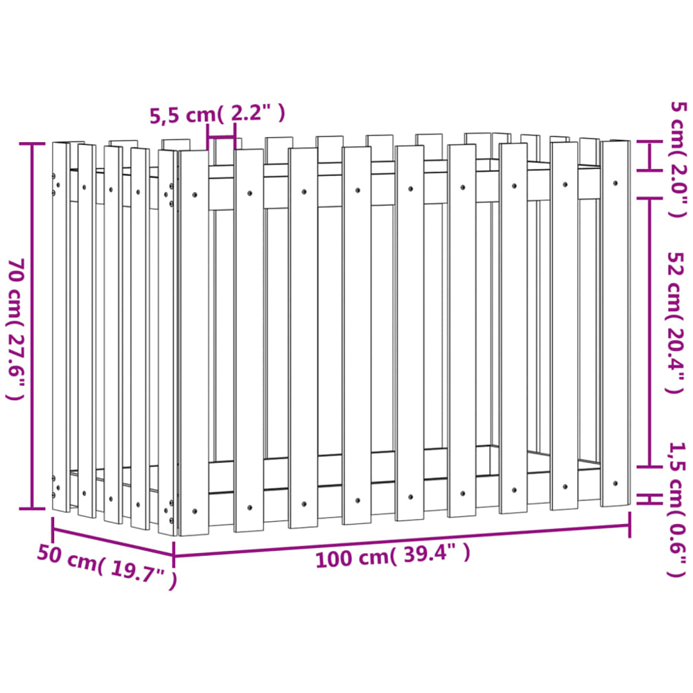 vidaXL White Solid Pine Wood Garden Raised Bed 100 x 50 x 70cm Image 8