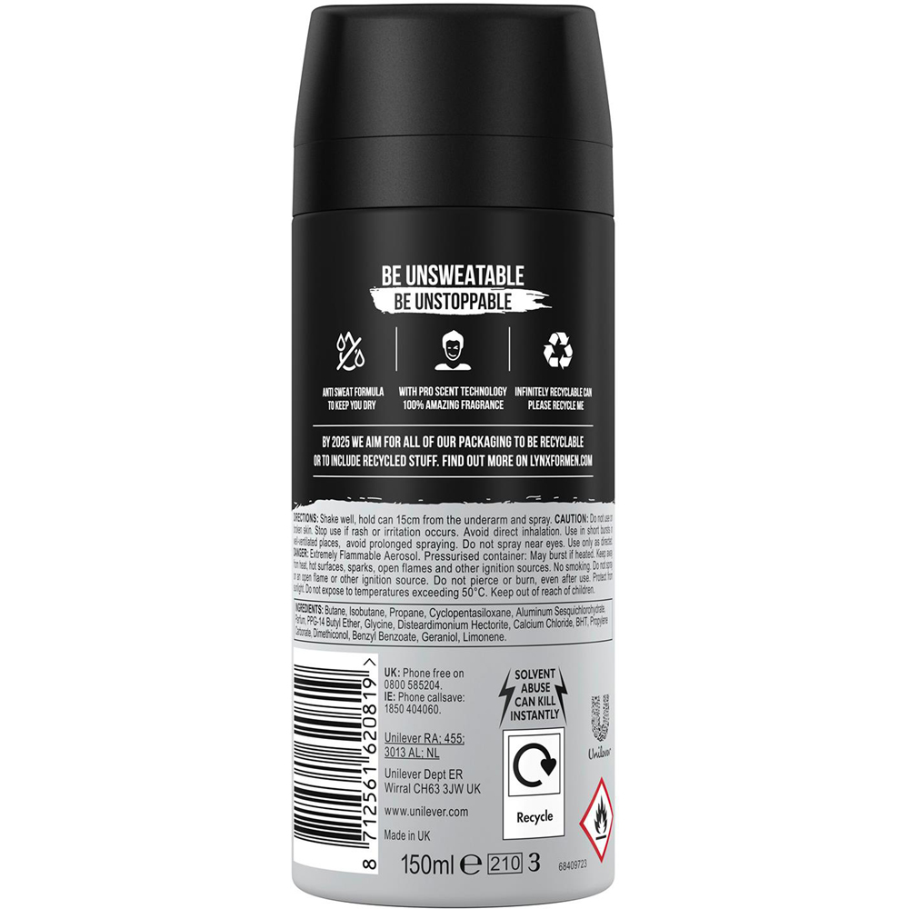 Lynx Black Frozen Pear and Cedarwood 72H Protection Anti-Perspirant Deodorant Spray 150ml 6 Pack Image 3