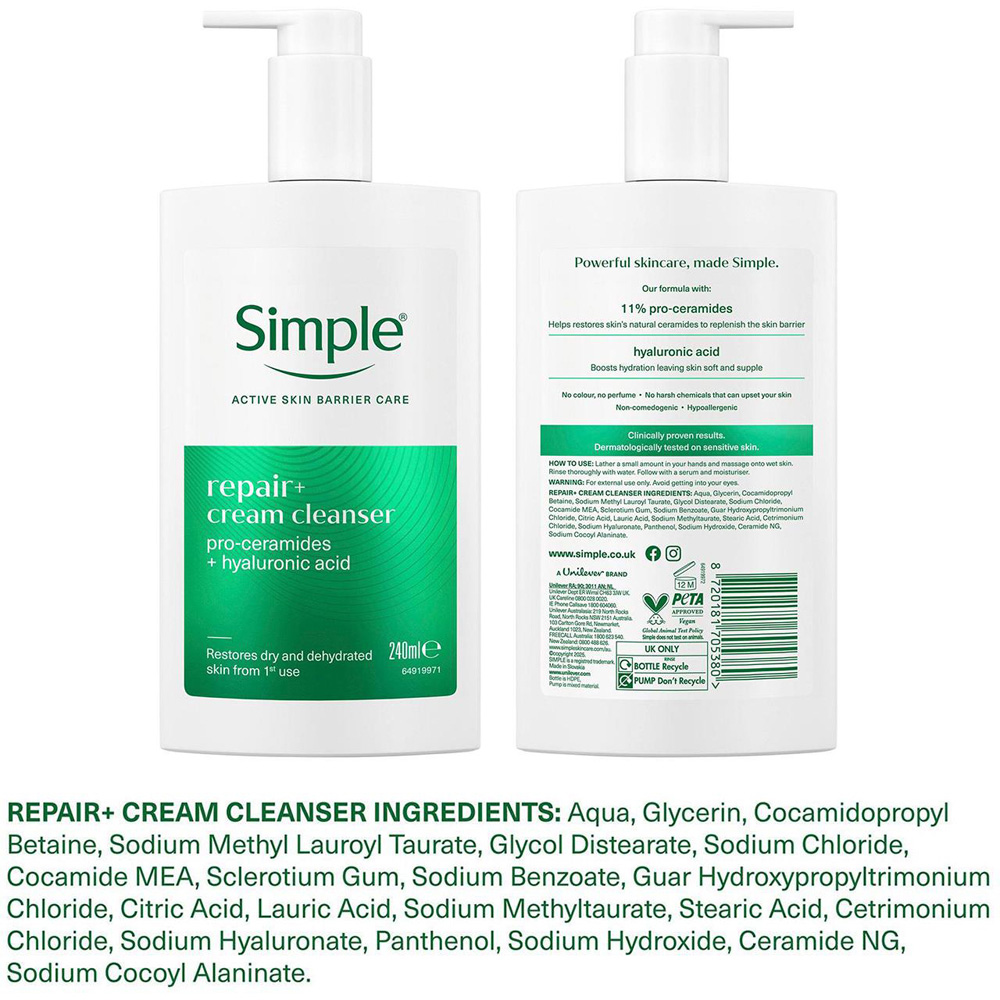 Simple Repair+ Soothing Hydrating Gentle Facial Cleanser Face Wash 240ml 6 Pack Image 8
