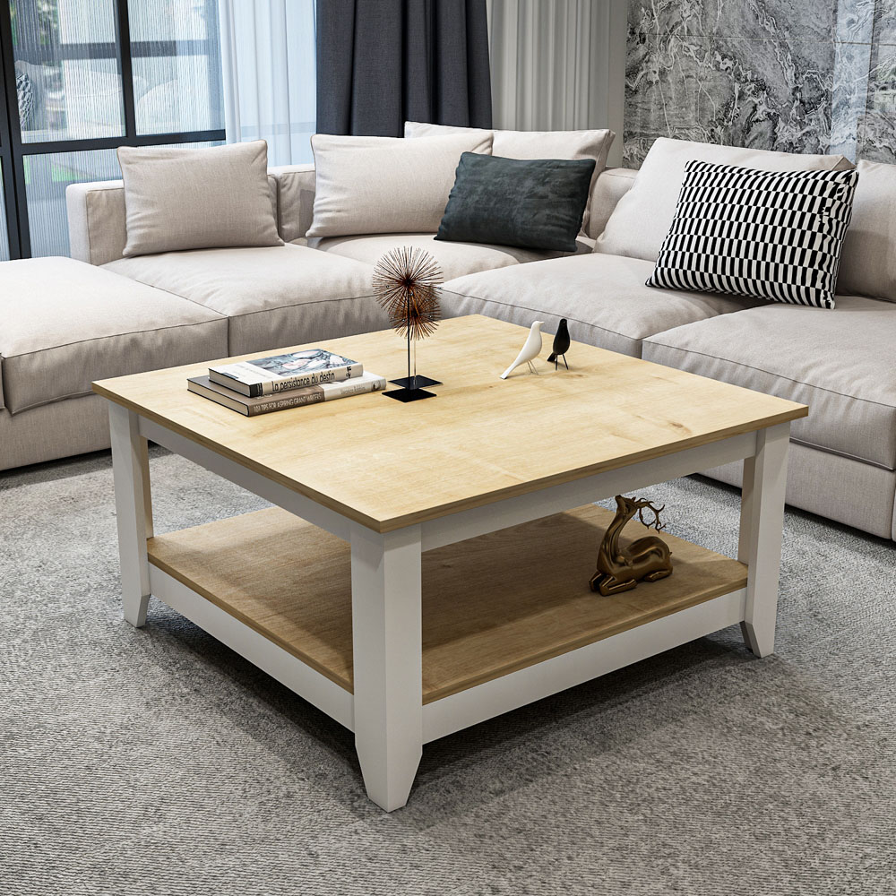 Decorotika Lea Single Shelf Sapphire Oak and White Coffee Table Image 4