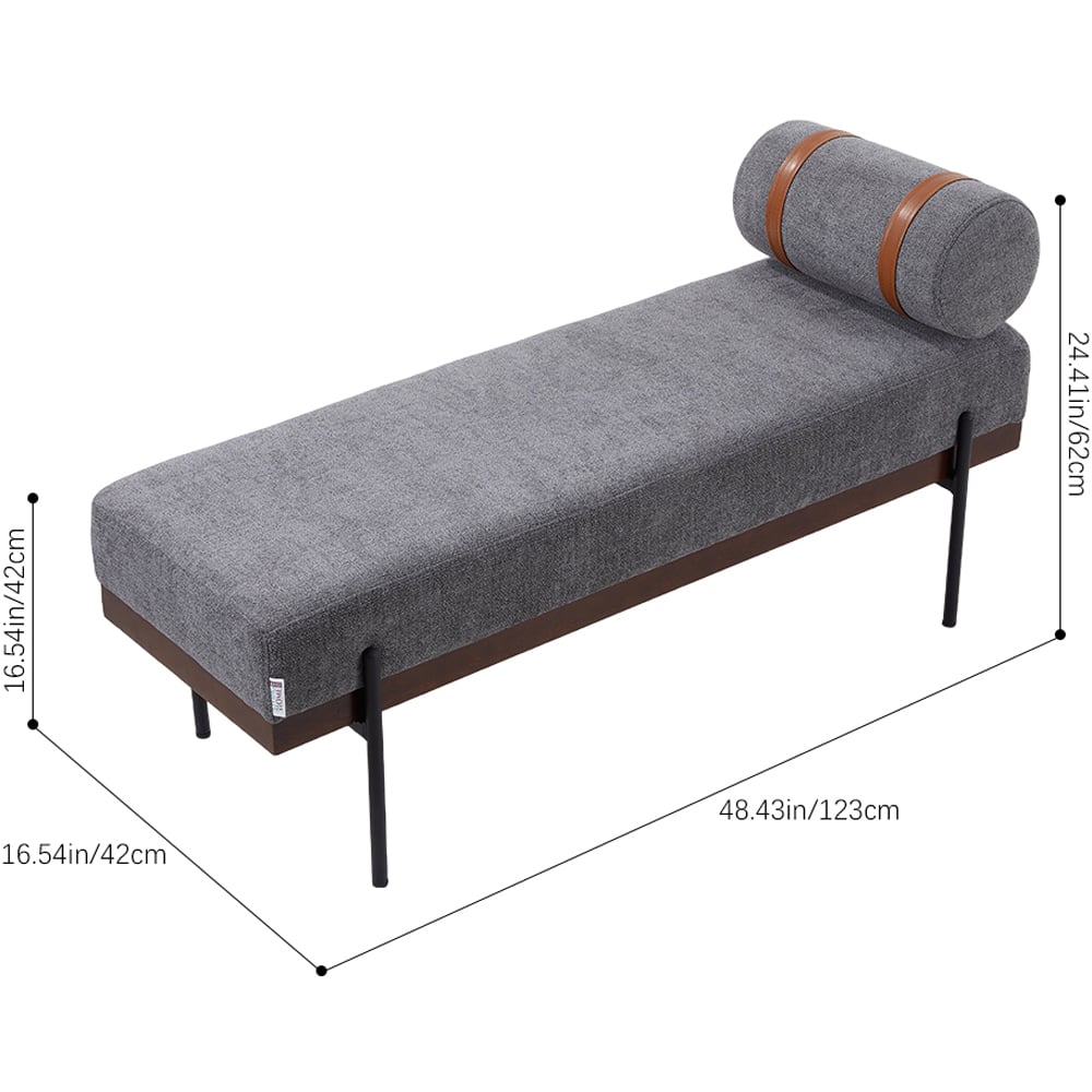 Living and Home 2 Seater Dark Grey Cylindrical Bolster Chaise Lounge Bench Image 9