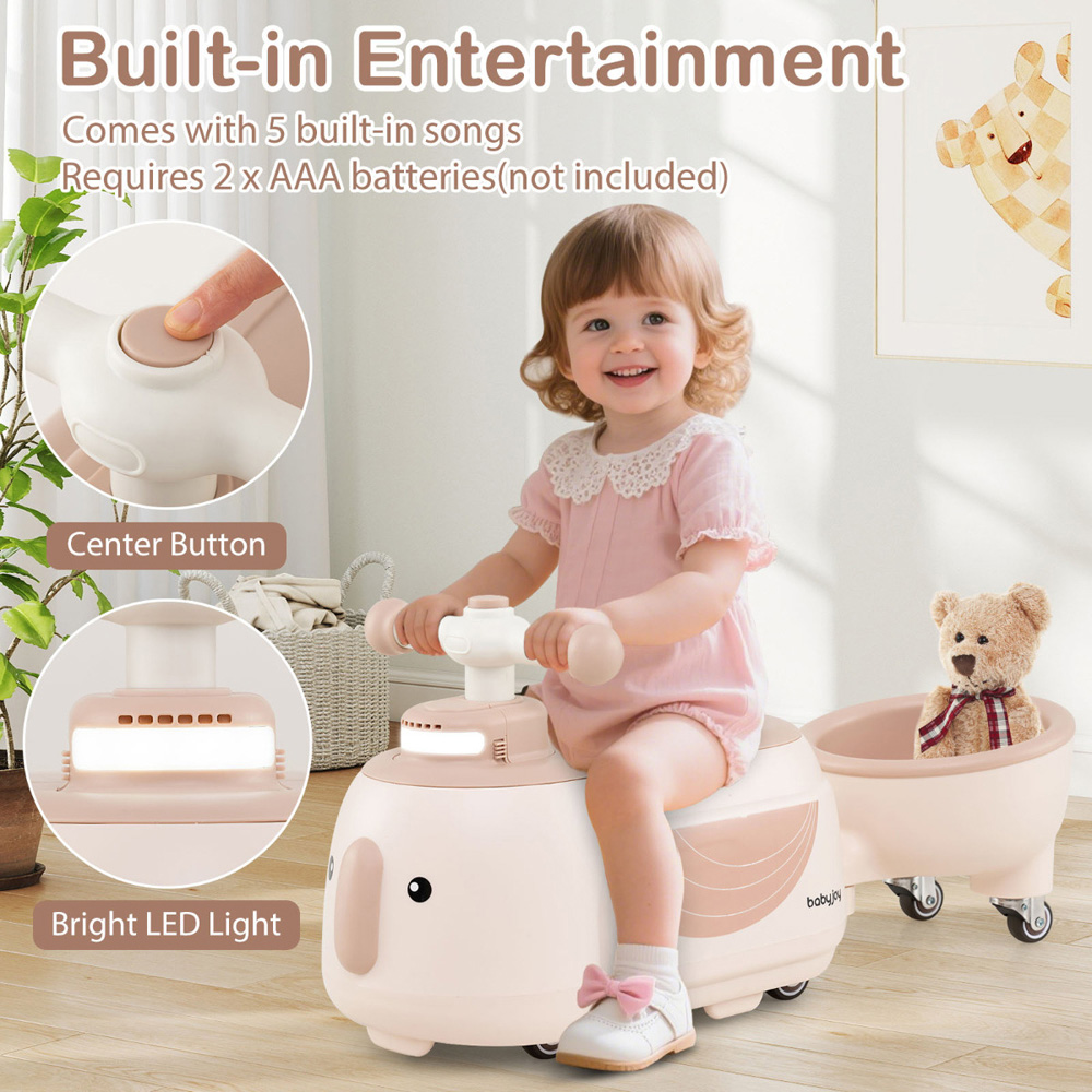 Costway Toddler Beige Penguin Foot to Floor Sliding Ride On Push Car with Trailer Image 7