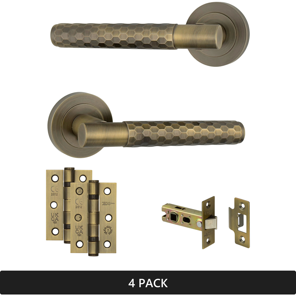 AXS Hardware Montana Antique Brass Knurled Latch Door Handles on Rose 4 Pack Image 7