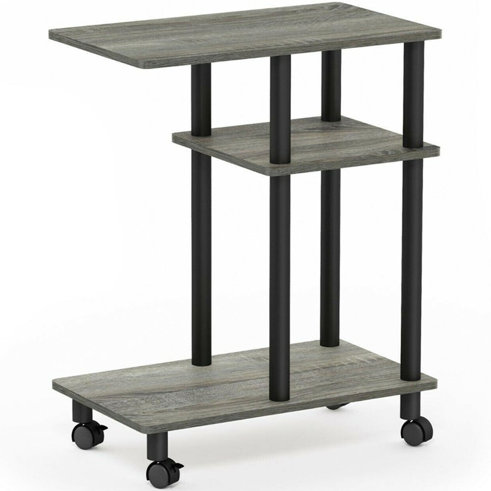 Walplus 2 Shelf French Oak Grey and Black U Shape Turn-N-Tube Side Table with Casters Image 2