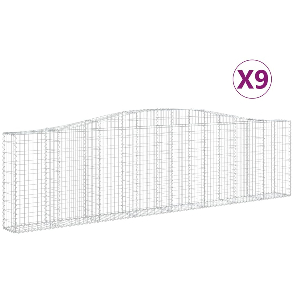 vidaXL Silver Galvanised Iron Arched Gabion Basket 400 x 30 x 100/120cm 9 Pack Image 2