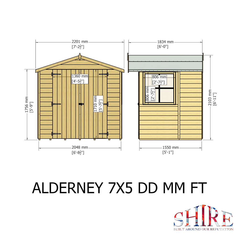 Shire GB Alderney 7 x 5ft Shiplap Double Door Garden Shed Image 9