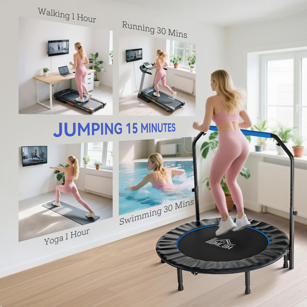 HOMCOM 4ft Blue Foldable Mini Trampoline with Adjustable Foam Handle Image 7