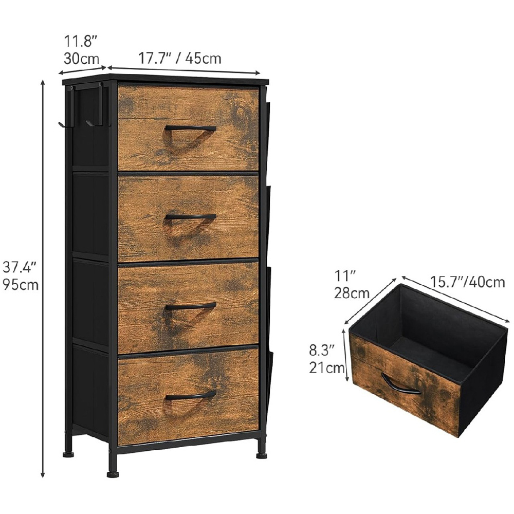 Modcraft 4 Drawer Rustic Brown Fabric Storage Organizer Image 6