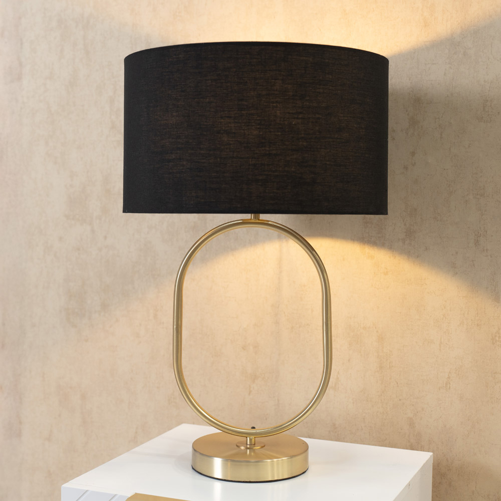ValueLights Antonia Black Fabric Drum Lamp Shade Brushed Gold Oval LED Table Lamp Image 2