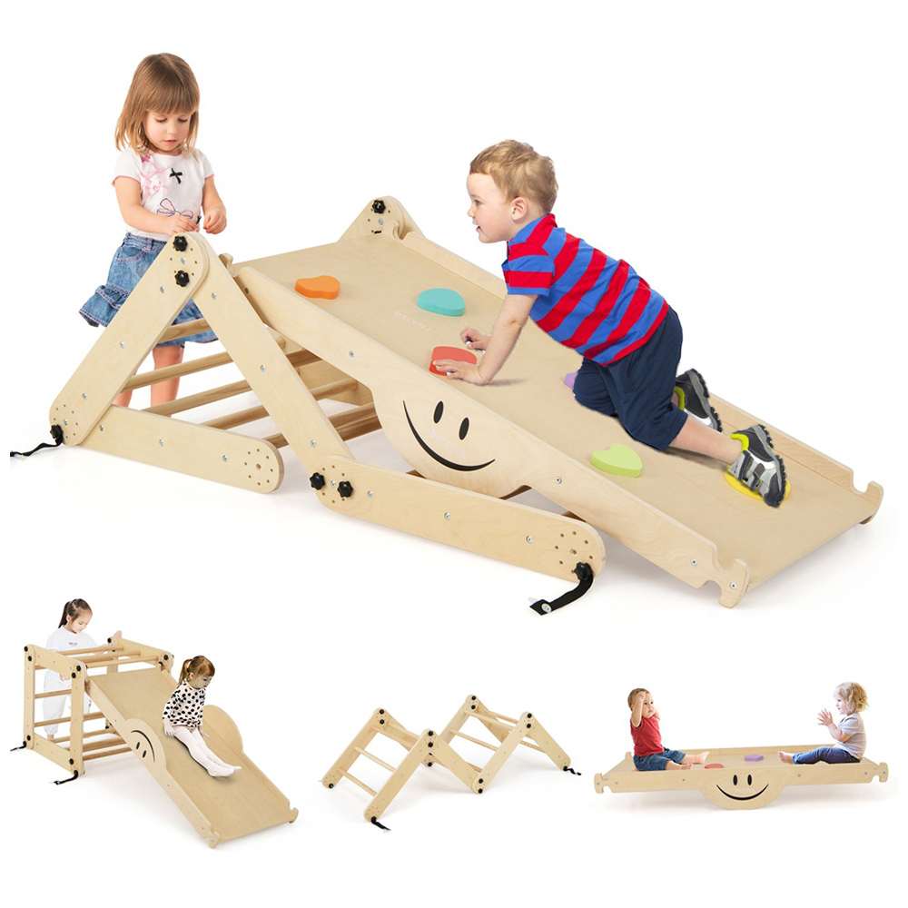 Costway Natural Montessori Foldable Climbing Set Image 1