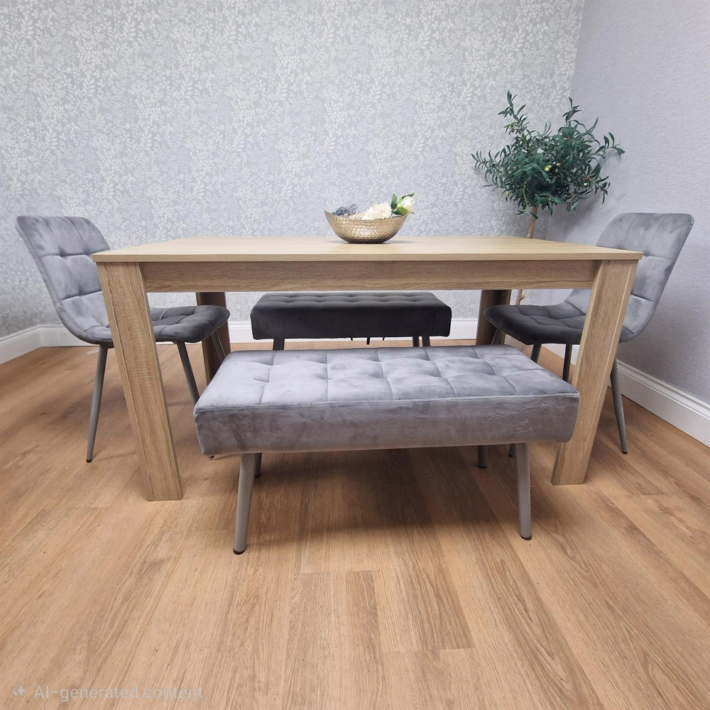 Kosy Koala 6 Seater Dining Set with Bench Oak Effect and Grey Velvet Image 5