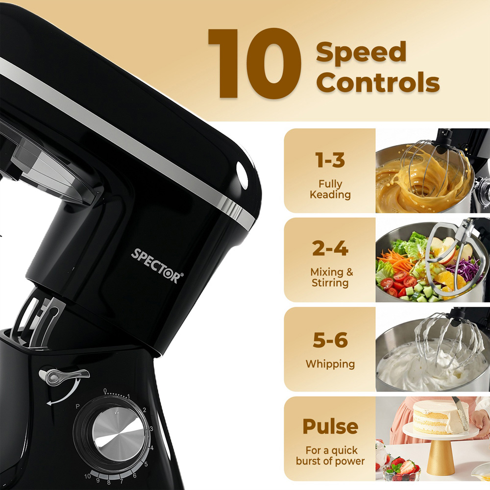 Spector MIX1001-8L-UK Stainless Steel Mixing Bowl Electric Food Stand Mixer 8L 1300W Image 5