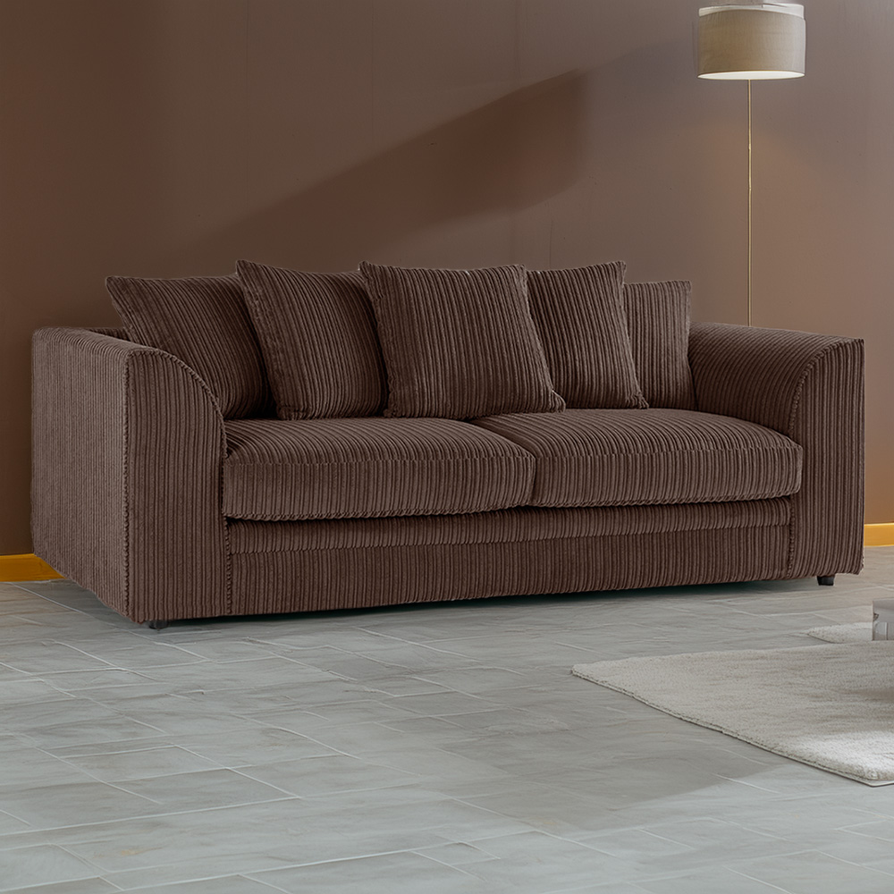 Portland Luxor 3 Seater Chocolate Jumbo Cord Sofa with Scatter Back Image 1