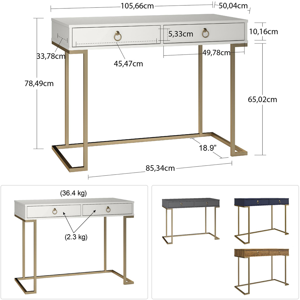 Dorel Home Camila 2 Drawer White Writing Desk Image 5