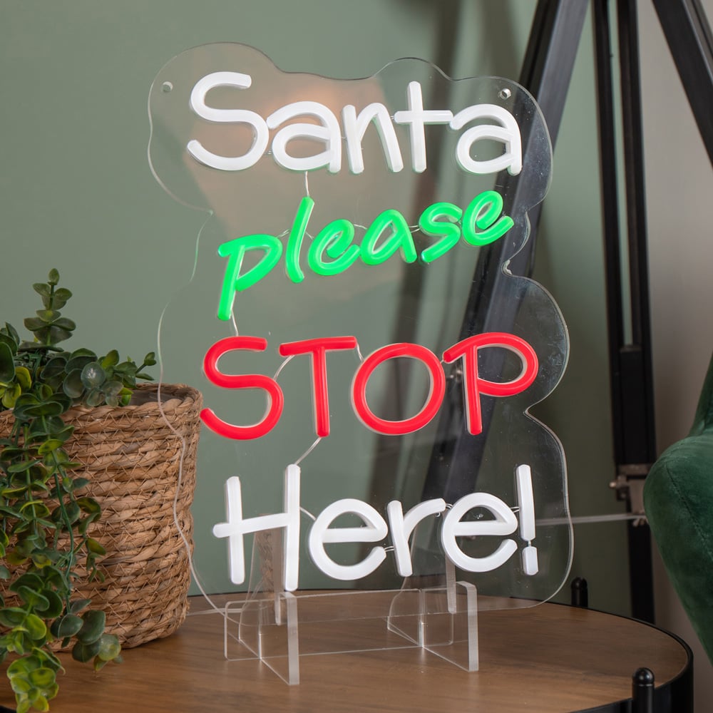 Samuel Alexander Red Green and White LED Santa Please Stop Here Neon Sign 35 x 26cm Image 5