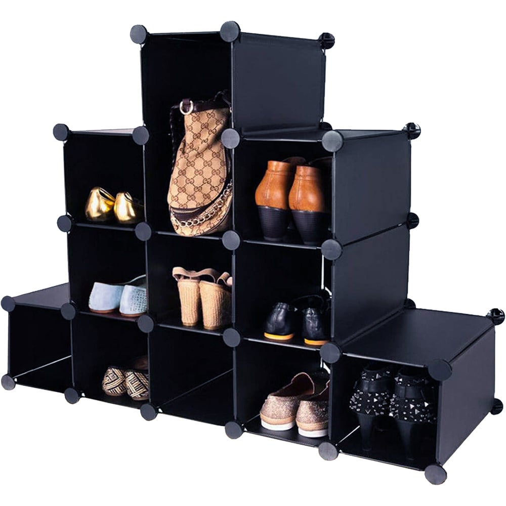 AMOS 16 Pair Black Interlocking Cube Shoe Storage Rack Image 1