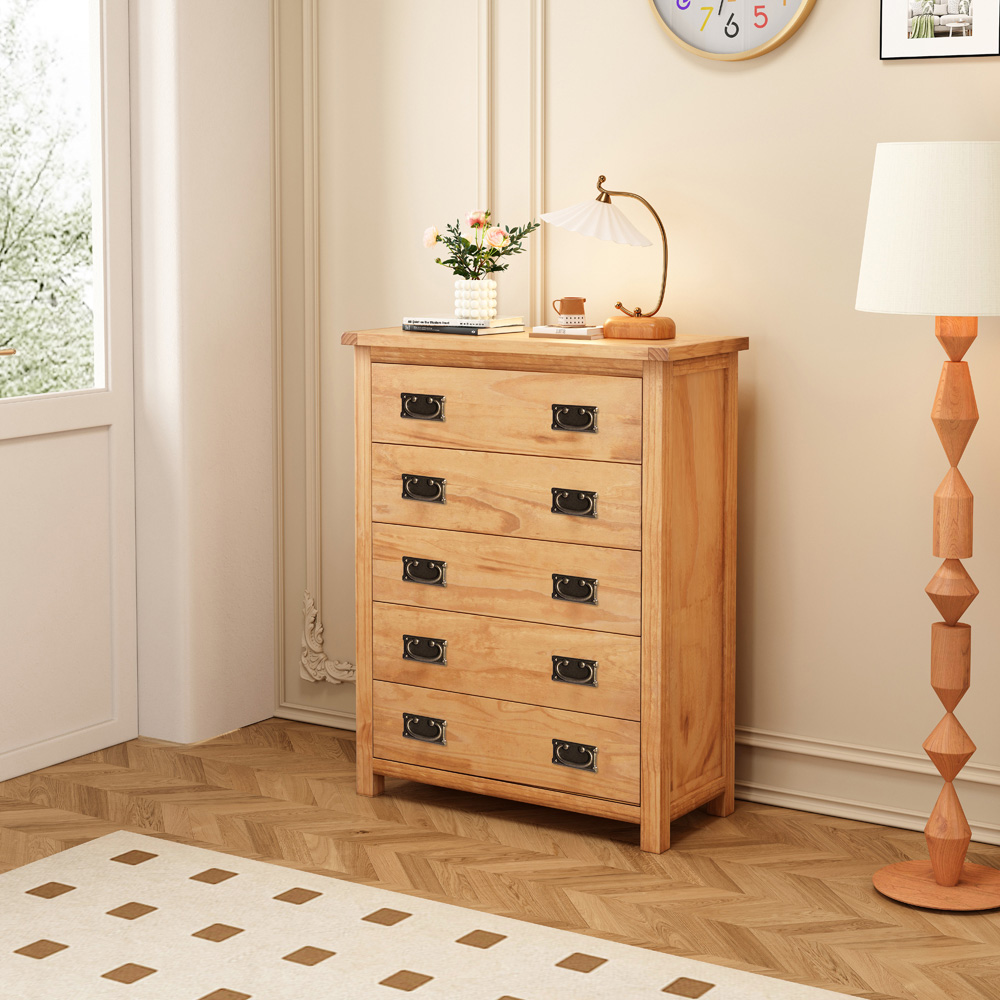 Cabinet Bits Lugo 5 Drawer Brown Brass Drop Handle Chest of Drawers Image 8