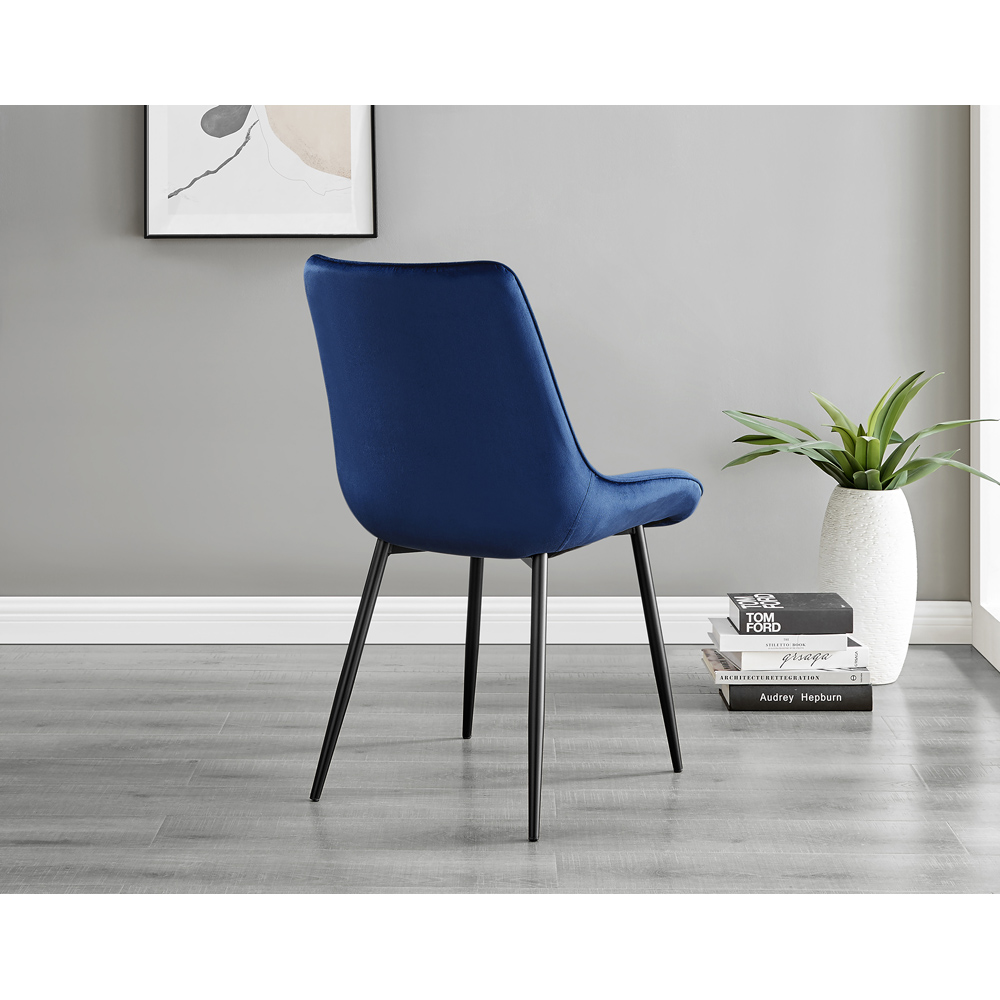 Furniturebox Cesano Set of 2 Navy Blue and Black Velvet Dining Chair Image 4