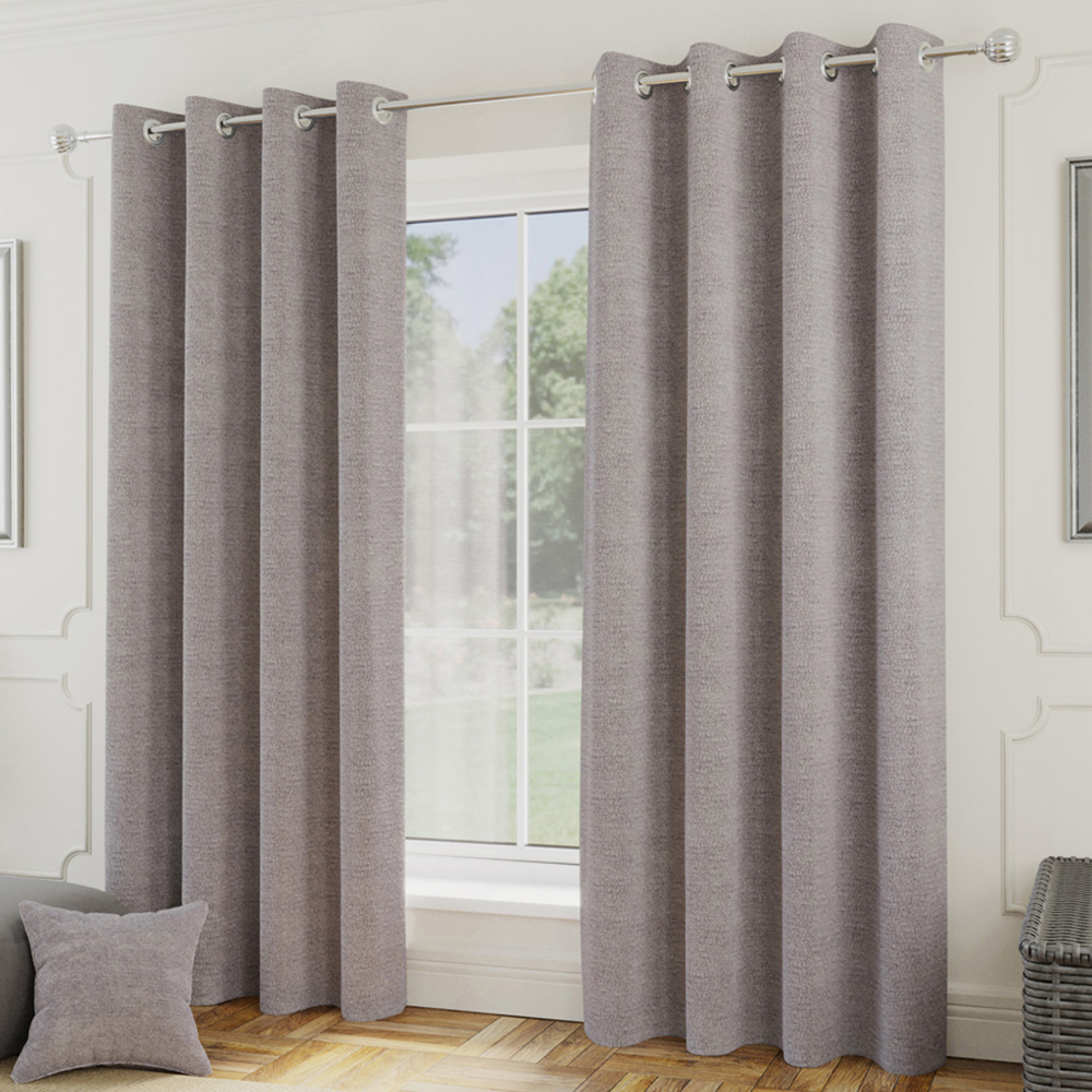 Enhanced Living Royale Silver Boucle Thermal Darkening Eyelet Curtains 168 x 183cm Image 1