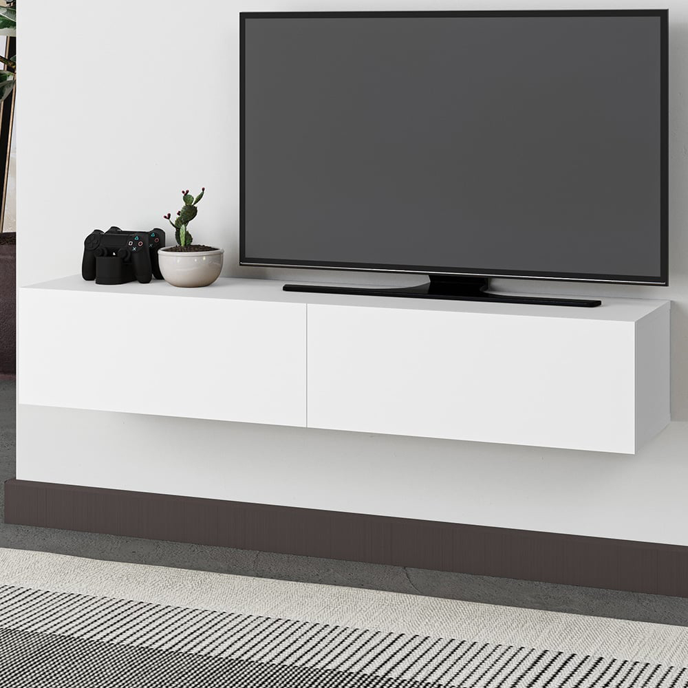 Decortie Francy 2 Door White Modern Wall Mounted TV Unit  Image 5