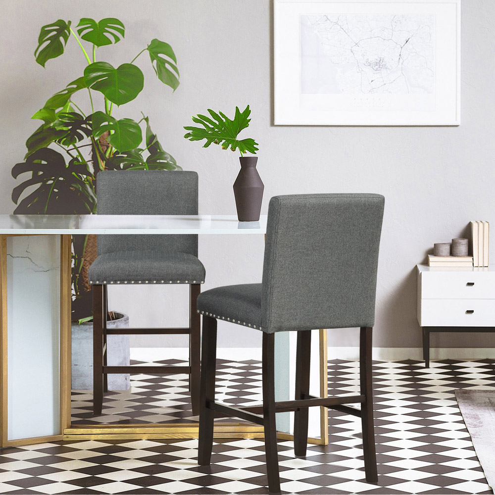 Costway Grey Upholstered Bar Stool Set of 2 Image 3