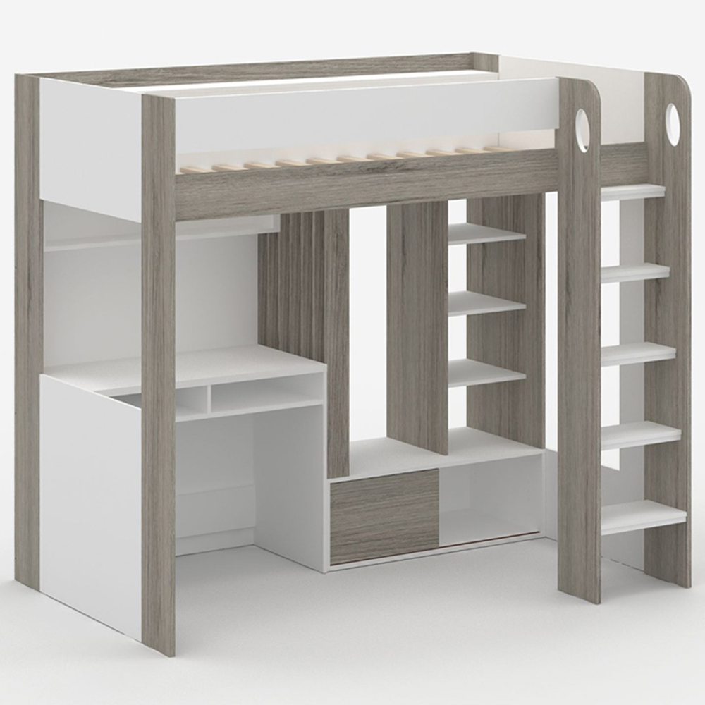 Flair Hampton White and Grey High Sleeper with Desk and Wardrobe Image 2