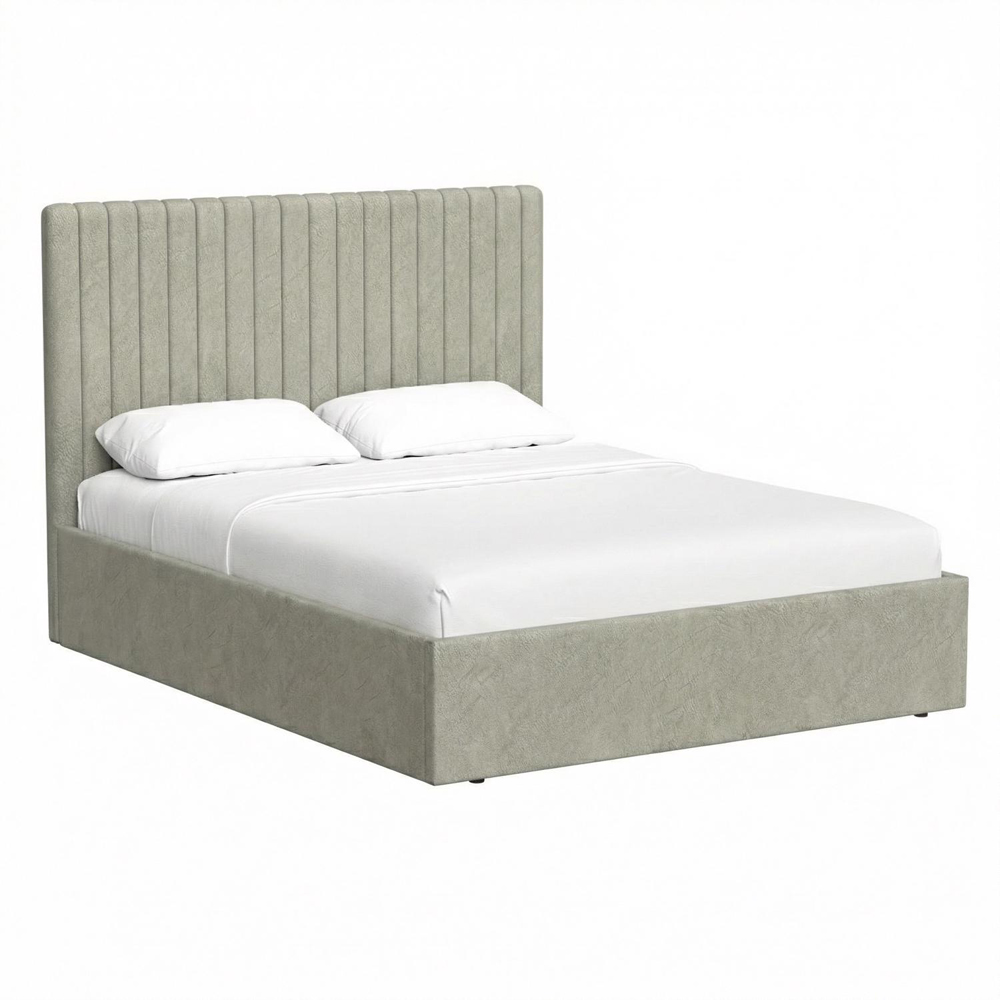 FWStyle Sollom King Size Beige Sand Upholstered Lift-Up Ottoman Bed Frame with Ribbed Headboard Image 4