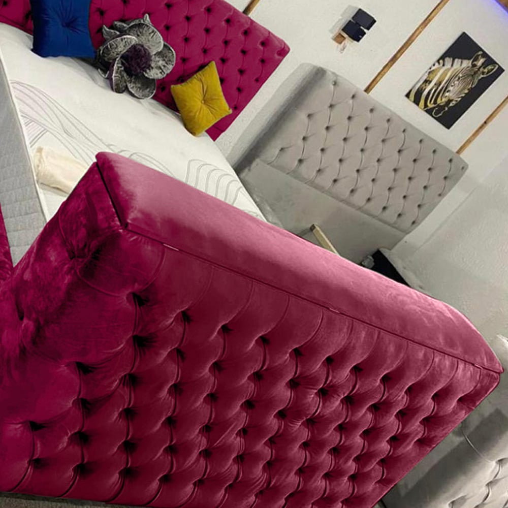 Eleganza Home Arli King Size Maroon Plush Velvet TV Bed Frame Image 3