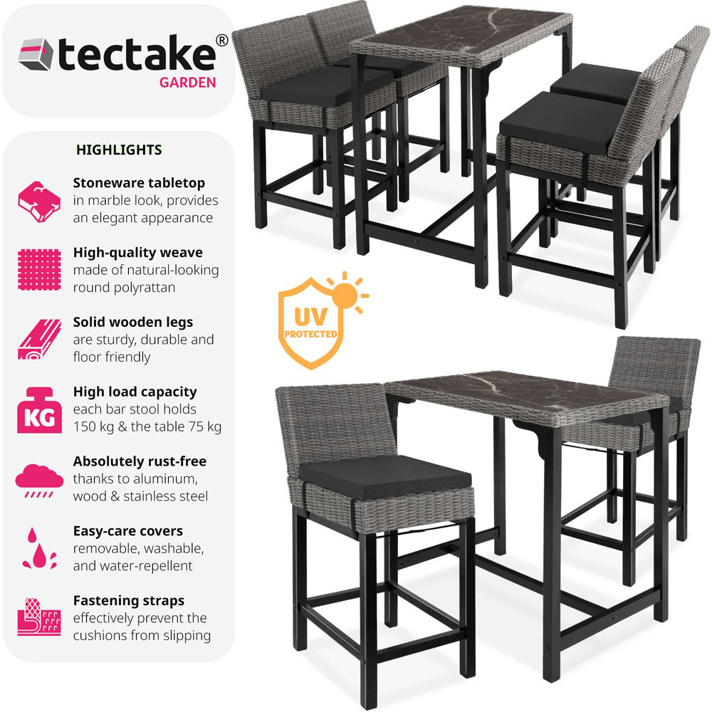 tectake Kutina Latina 4 Seater Poly Rattan Bar Dining Table Grey Image 3