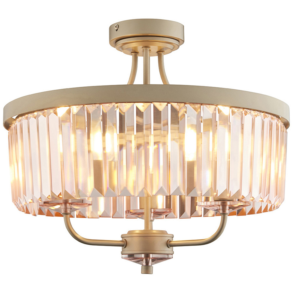 Merano Ascoli Champagne and Rose Pink Glass 3 Light Flush Ceiling Light Image 3