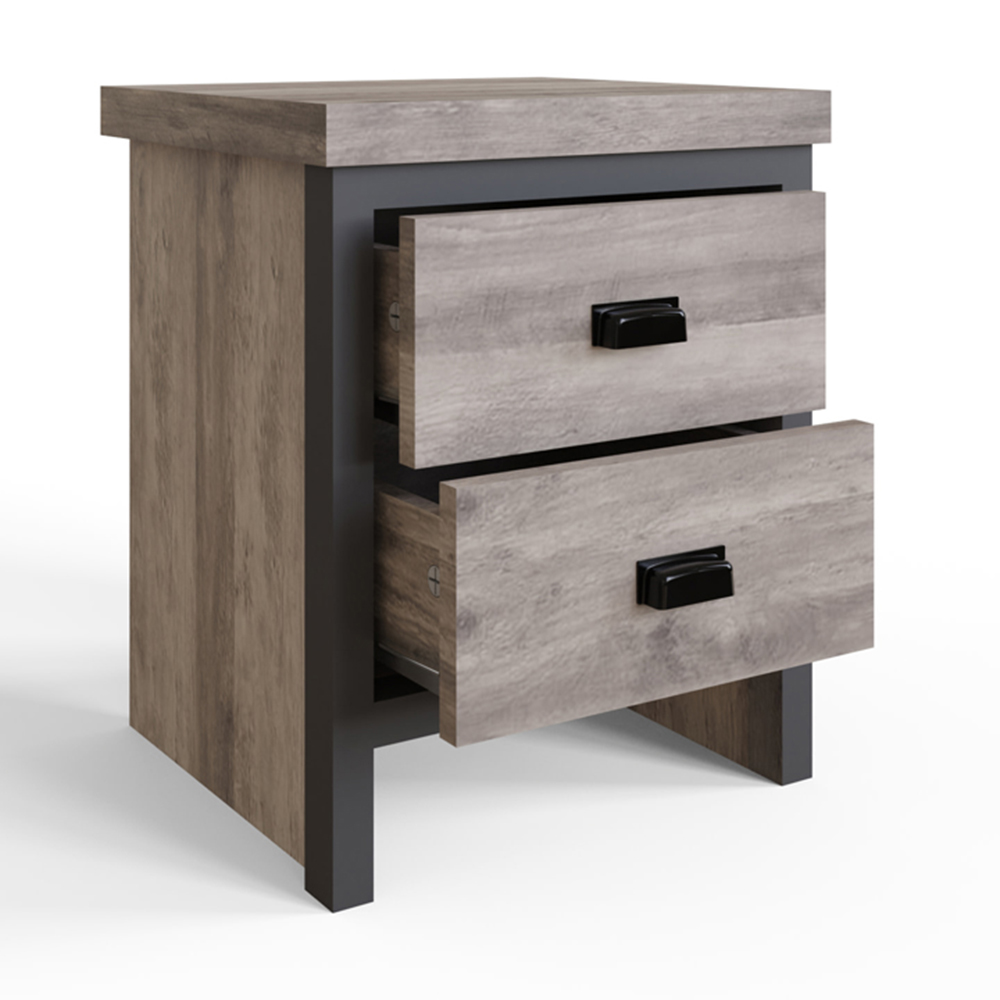 GFW Boston 2 Drawer Grey Bedside Table Image 3