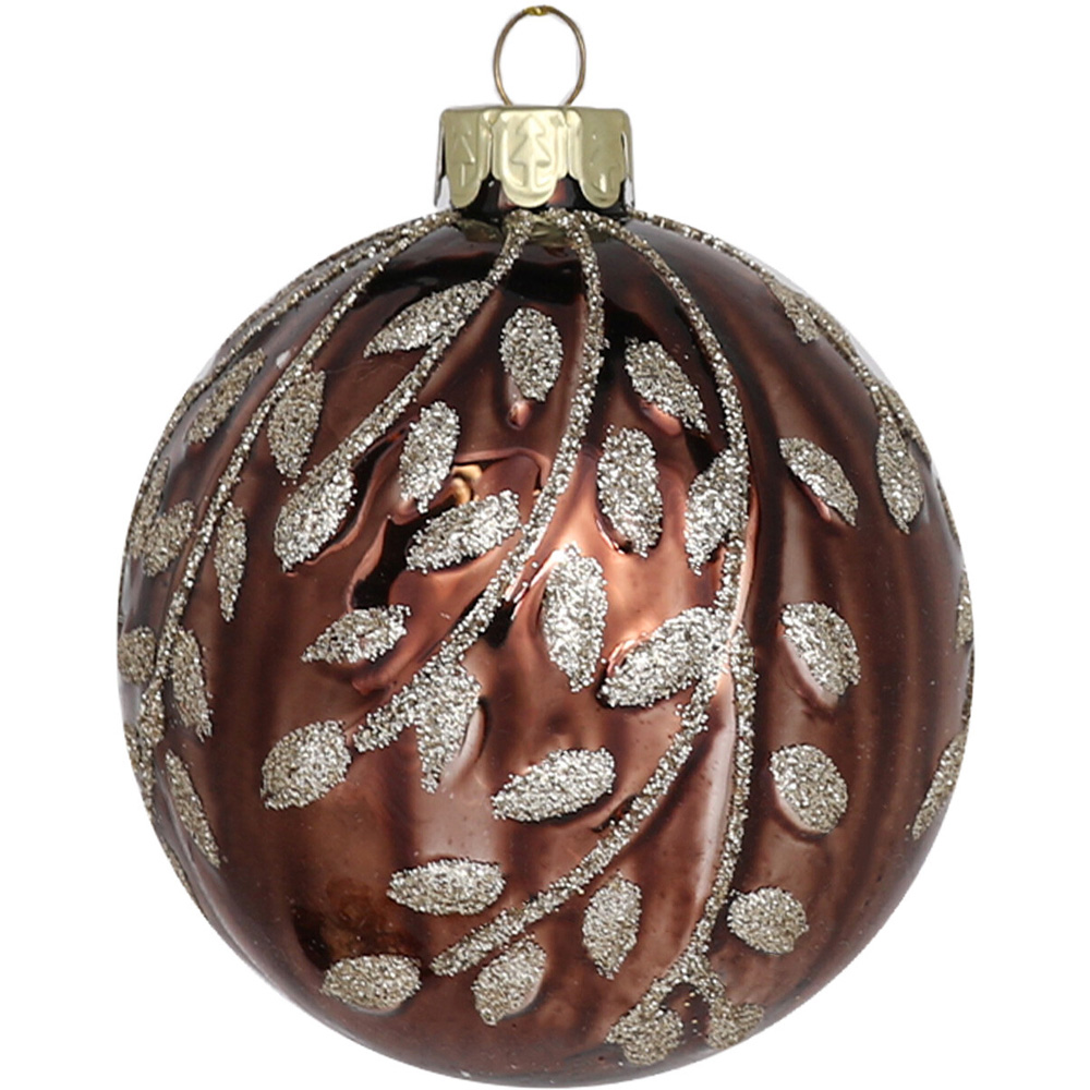 Single Decadent Bronze Brown Glitter Leaf Bauble in Assorted styles Image 3