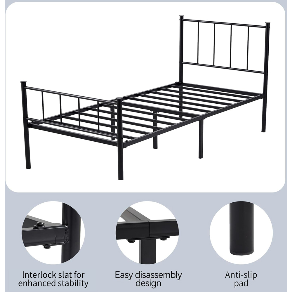 Brooklyn Finn Single Black Metal Bed Frame with Headboard and Footboard Image 6