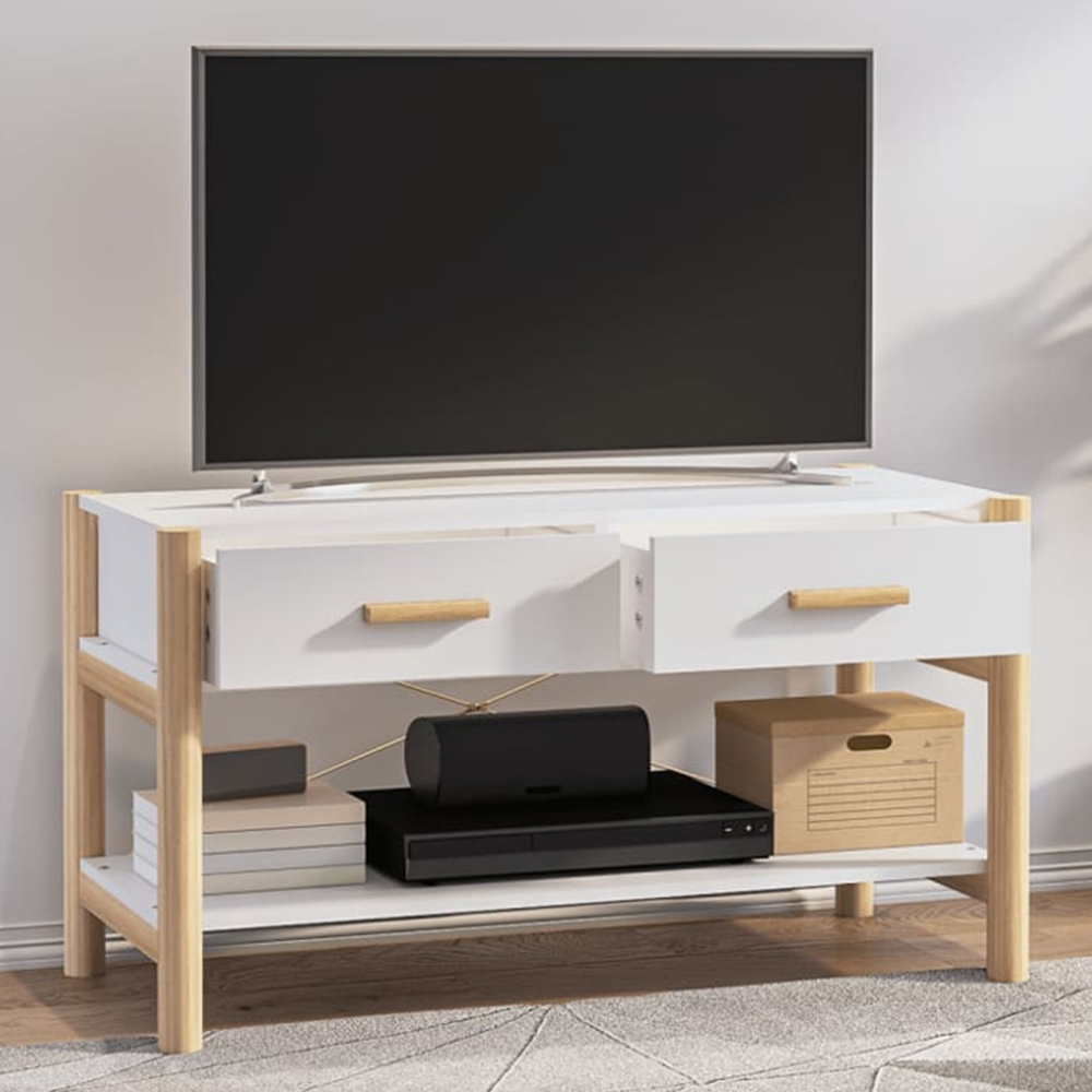 vidaXL 2 Drawer Single Shelf White TV Cabinet Image 1