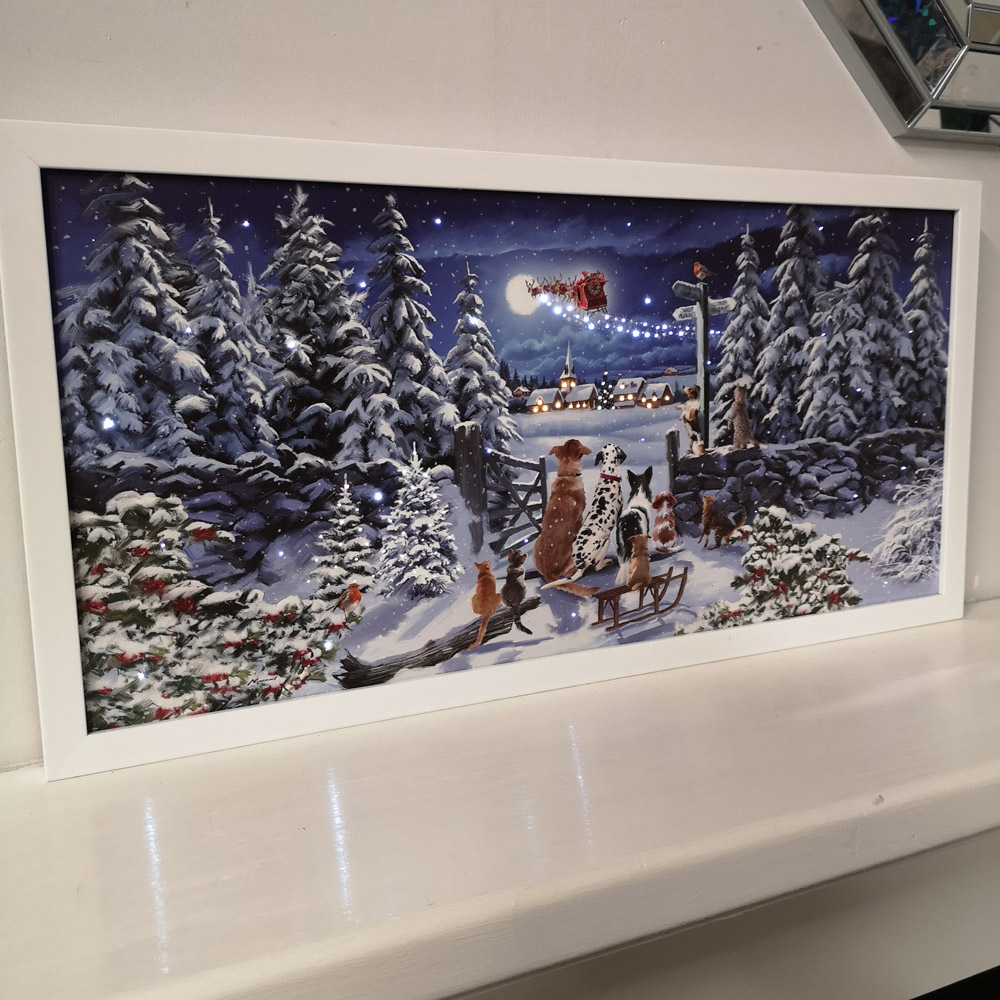 Samuel Alexander Winter Dogs Watching Santa Sleigh Christmas Light Up Wall Art 30 x 60cm Image 4
