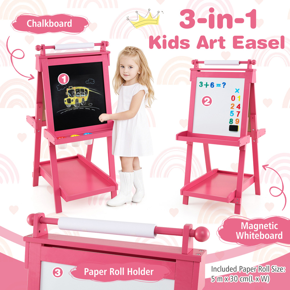 Costway 3-in-1 Kids Pink Double Sided Foldable Art Easel Image 5