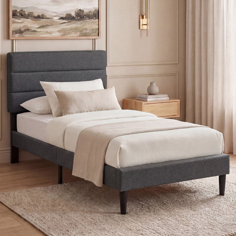 VIDA DESIGNS Vandura Single Dark Grey Linen Fabric Bed Image 1